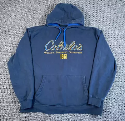 Cabela's Embroidered Script Hoodie Adult XL Tall Dark Blue Sweatshirt Drawstring • $25
