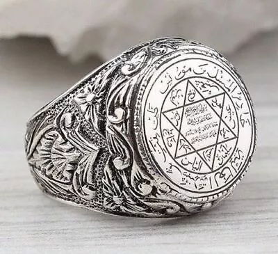 £3.28 • Buy 925 Silver Ceremonial Seal Of Solomon Magic Ring Fashion Jewelry Gift Size 6-10