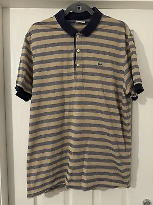 Lacoste Navy Sand Striped Polo Shirt - Men’s Size 6 XL - Genuine Designer • £14.95