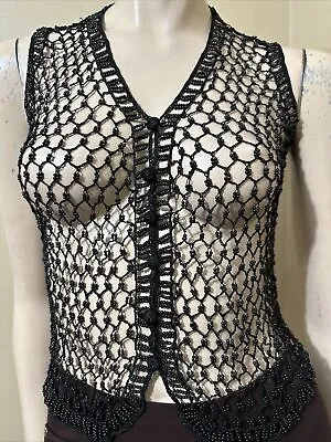 Women’s Black Acrylic Casual Summer  Stretch Sheer Network One Size Blouse Vest • $20