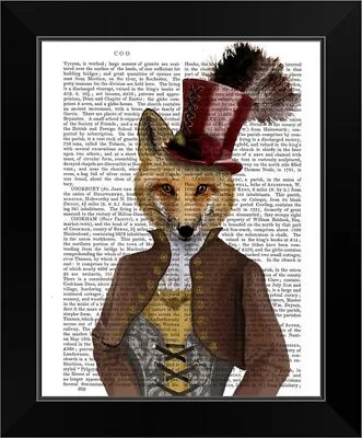 Vivienne Steampunk Fox Black Framed Wall Art Print Wildlife Home Decor • $54.99