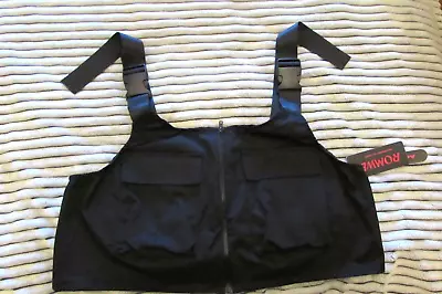 Ladies Black Zip Front Crop Top Romwe Adjustable Straps Pockets UK 2XL 18 • £4