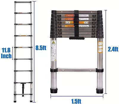 2.6-5M Telescopic Extension Ladder Collapsible Ladder Multi Purpose Non-Slip • $69.81