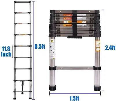 8.5-16.5FT Telescopic Ladder Heavy Duty Folding Extension Portable Step Ladders • $62.80