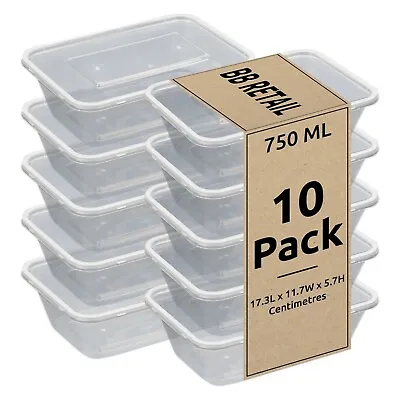 Plastic Food Containers With Lids Takeaway Microwave Freezer Storage 750ml/10pc • £6.49