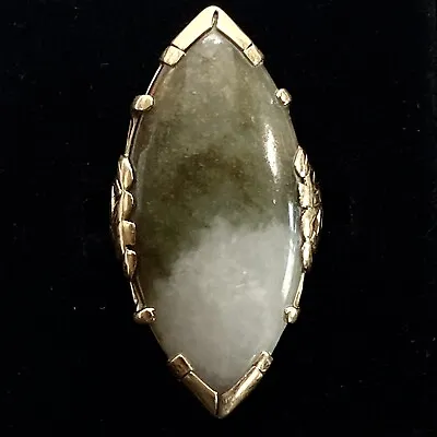 Ming's Honolulu 14K Yellow Gold Large Marquise Cabochon Jade Size 7 Ring 10.7g • $1450