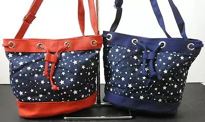 NWT Red Blue White Stars Shoulder Tote Bucket Handbag Drop About 10 1/2  G15 • $21.19