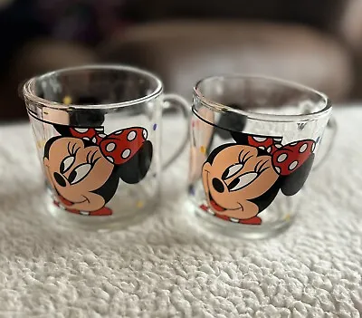 The Walt Disney Company Mickey And Minnie Mouse 2 Clear Glass Mugs • $15