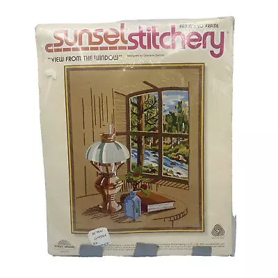 Vintage Crewel Sunset Stitchery Embroidery Kit 2697 View From The Window 16 X20  • $11