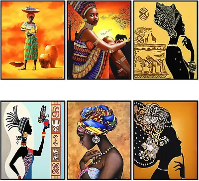 6 Pieces African Wall Art Painting Ethnic Ancient Retro Canvas Picture Black Wom • $11.75