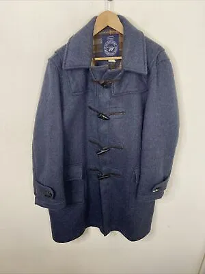 Vintage Sears Wool Men 44 L Duffle Coat Toggle Plaid Lining Blue  • $119