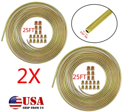 (USA)2X Zinc Steel Brake Line Tubing Kit 3/16  OD 25FT Coil Roll ＋32Pcs Fittings • $38.59