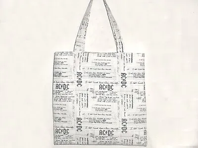 Handmade Tote Bag Ac Dc Rock Roll Theme Song Titles Print 100% Cotton Ooak 13  W • $17