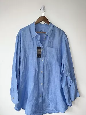 Marks & Spencer Pure Linen Women OVERSIZED Relaxed Shirt Size 16 18 20 CHAMBRAY • £19.99