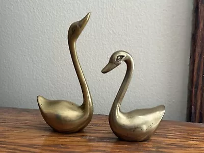 Vintage Pair Of Mid Century Brass Swan Figurines Korea Elegant Home Decor Granny • $25