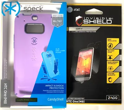 Speck CandyShell Case HTC One M8 Shock Protection Purple W' ZAGG Screen -New OEM • $3.99