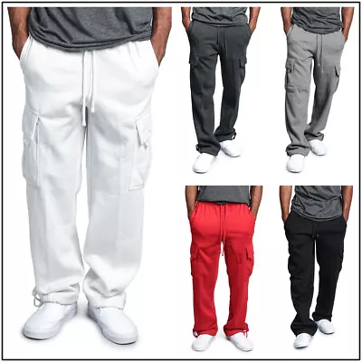 Men's Jogger Heavy Weight Fleece Cargo Pocket Sweat Pants Straight-fit Trousers • $19.69