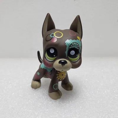 LPS Pet Shop Toys #1439 Brown Tattoo Great Dane Dog Green Eyes Rare Puppy • £10.79