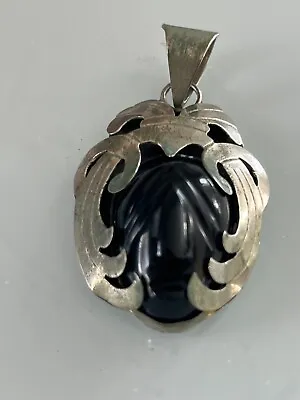 Vintage Mexican Silver Onyx Warrior  Pendant • $35