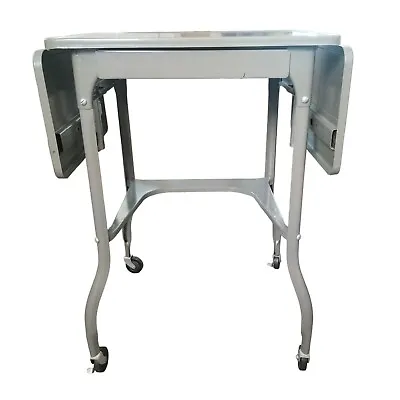 Vintage Industrial Typewriter Computer Cart On Wheels Fold Down Side Metal Table • $199.99