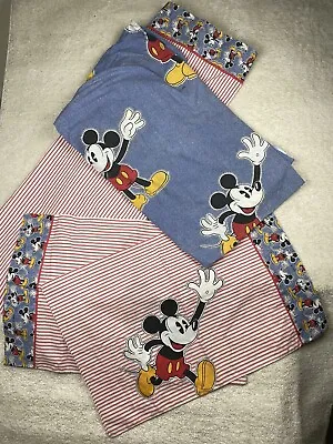 Vintage DISNEY MICKEY MOUSE Full Double Sheet Set Flat Fitted Two Pillow Cases • $39.37