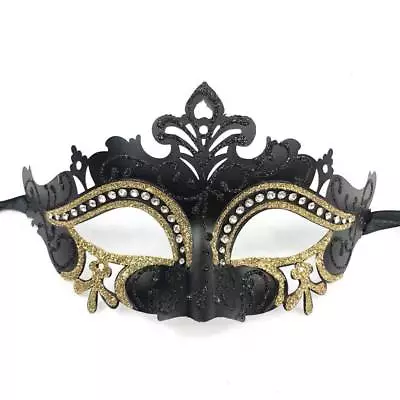 Black Classic Mask W/ Gold Glitter & Rhinestone Mardi Gras Masquerade Mask • $14.95