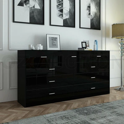$359.95 • Buy High Gloss 9 Chest Of Drawers Tallboy Dresser Table Storage Bedroom Cabinet BK