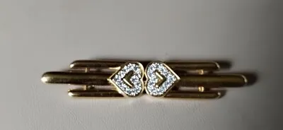 🟡Signed Monet Double Rhinestone Heart Bar Pin Brooch Gold Tone 3 Inches  • $15