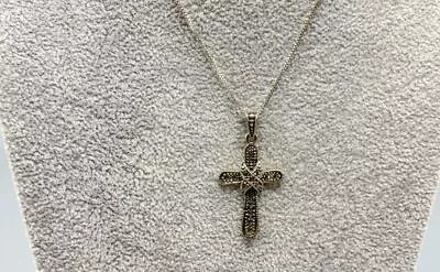 Sterling Silver Marcasite Cross Pendant Necklace • $12.99