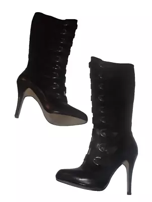 Max Studio Woman’s Mali Black Leather Knee-High Boot Women’s 8.5 Orig $325 • $122.47