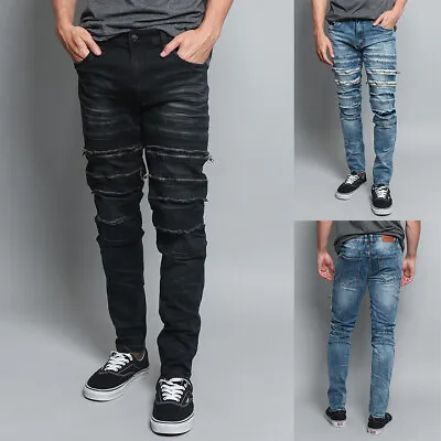 Victorious Men's Casual Comfortable Distressed Zipper Faded Denim Jeans DL1177 • $29.99