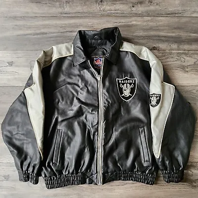 Oakland Raiders Rare Vintage 90's Leather Bomber Jacket Game Day Essex MFG Sz L • $299.99