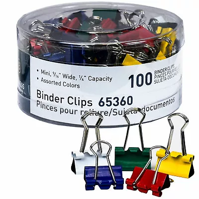 Business Source 65360 Mini Binder Clips 9/16  Wide Assorted Colors Tub Of 100 • $8.99