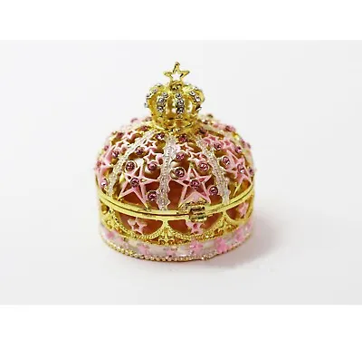 $14.99 • Buy Bejeweled Enameled Trinket Box/Figurine With Rhinestones- Gold Star Crown