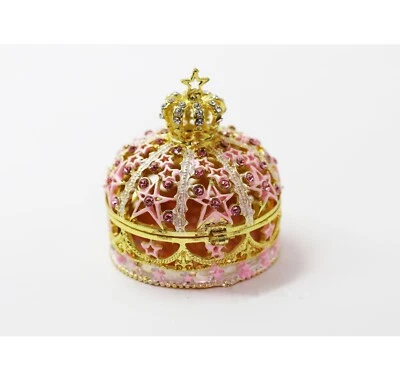 $14.99 • Buy Bejeweled Enameled Trinket Box/Figurine With Rhinestones- Gold Star Crown