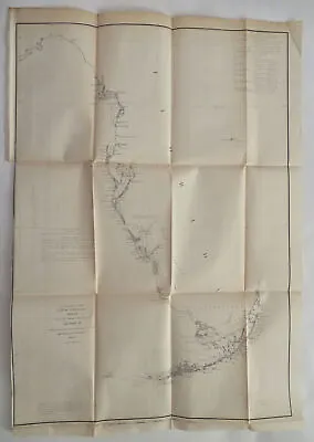 Western Florida Tampa Bay Florida Keys 1851 U.S. Coast Survey Nautical Map • $85.50