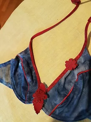 £8.50 • Buy No Romeo  STREET FLOWERS  Blue/Red Halter Neck U/W Plunge Bra