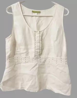 Sigrid Olsen Womens Ivory Linen Top Tank Sleeveless Lace Button Front Sz 12 • $16.14