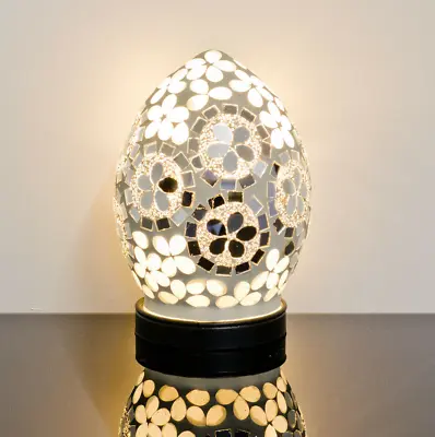 Art Deco Mirrored Flower Small Mosaic Glass Egg Lamp Egg Shaped Light NEW Gift • £24.99