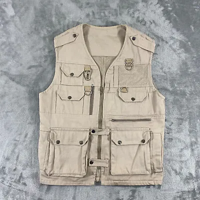 Concealed Carry Vest Mens Medium Beige Tacical Cargo Pockets Polyester Blend • $29.91