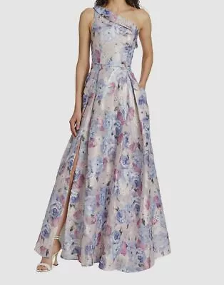 $660 Aidan By Aidan Mattox Women's Pink Floral One Shoulder Gown Dress Size 8 • $211.58