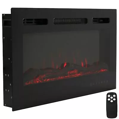 32 In Modern Flame Mounted Indoor Electric Fireplace - Black By Sunnydaze • $235