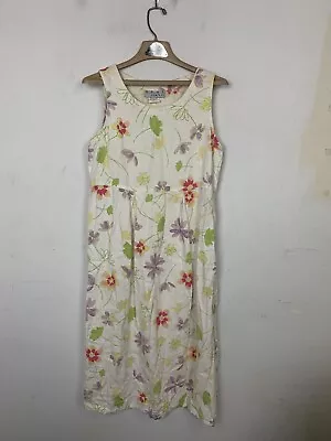 Real Comfort Womens Dress 6 Colorful Floral 100% Linen Midi Sundress VTG Modest • $32.95