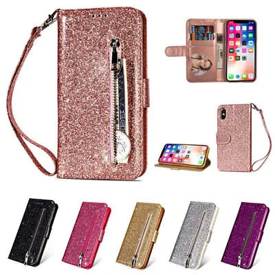 $12.98 • Buy Case For IPhone 14 13 12 11 Pro Max X XR 8 7 Zip Leather Wallet Flip Bling Cover