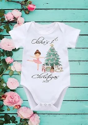 Personalised First Christmas Bodysuit Short Long Sleeve Kids Vest Rompersuit 614 • £8.50