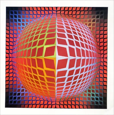 Victor Vasarely Op Art Vega Kontosh Offset Lithograph Print Red 18-1/2 X 18-1/2 • $95
