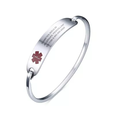 7.5  Womens Emergency Medical Alert ID Name Bracelet Cuff Bangle Free Engraving • $7.99