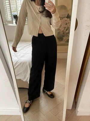 JW Anderson Uniqlo Black Wide Leg Wool Trousers High Waist Cropped W26 UK 6 - 8 • £30