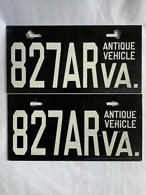 Virginia Antique Vehicle License Plate Tag Pair Set 827AR VA White Black • $26