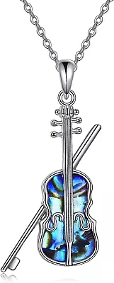 Violin Necklace 925 Sterling Silver Violin And Violin Bow Pendant Music Jewelry • $107.95